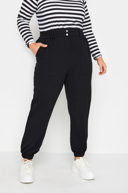 YOURS Plus Size Black Scuba Cuffed Cargo Joggers | Yours Clothing 1