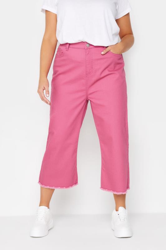 Plus Size  YOURS Curve Hot Pink Stretch Cropped Jeans