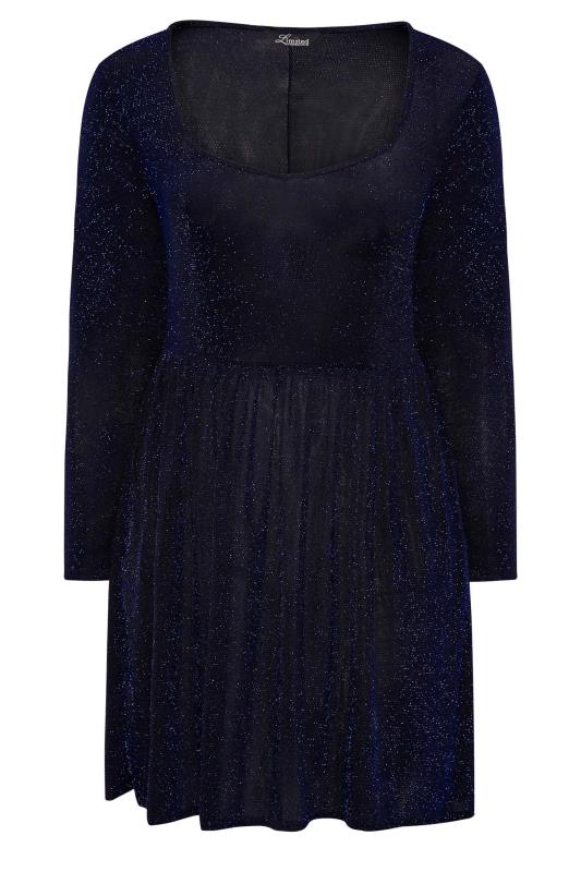 LIMITED COLLECTION Plus Size Black & Blue Glitter Sweetheart Neck Dress | Yours Clothing 6