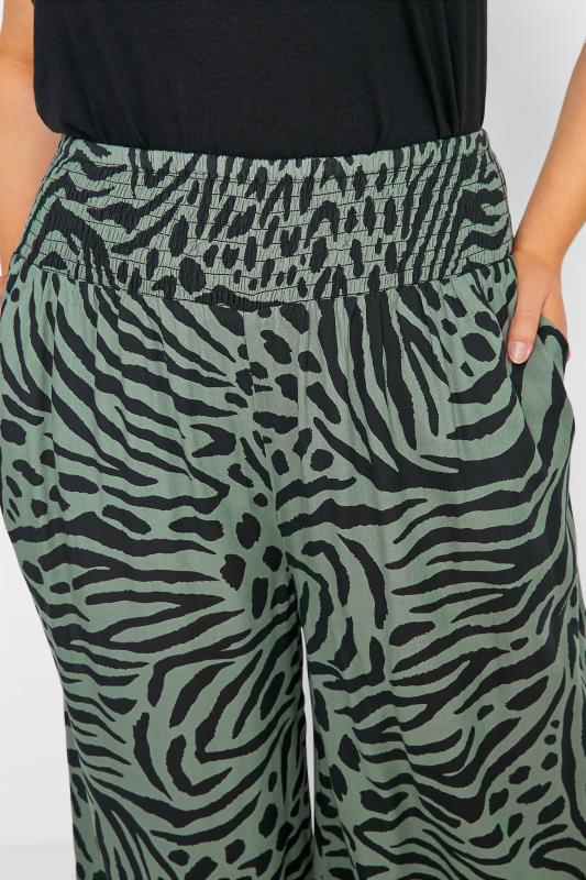 Plus Size Green Animal Print Wide Leg Trousers | Yours Clothing 3