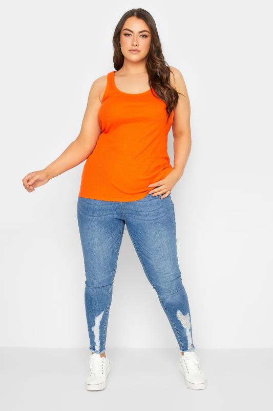 YOURS Plus Size Orange Racer Back Vest Top | Yours Clothing 2