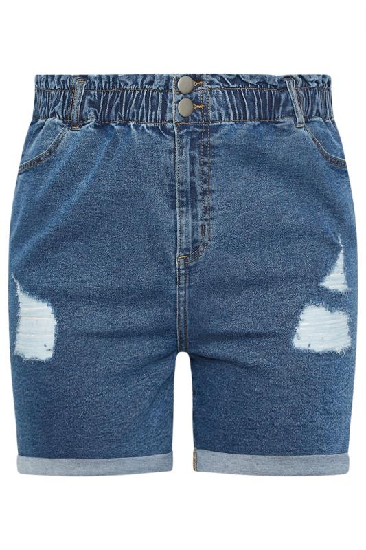 YOURS Plus Size Mid Wash Blue Ripped Stretch Denim Shorts | Yours Clothing 5