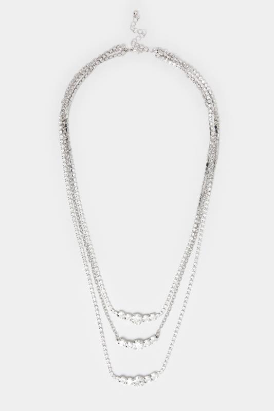 Silver Triple Layer Diamante Necklace  2