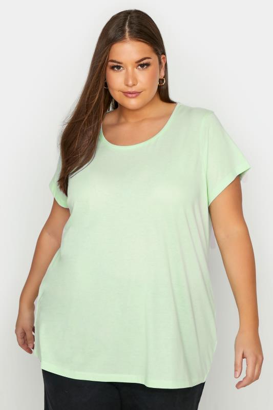 Curve Lime Green Short Sleeve Basic T-Shirt 1