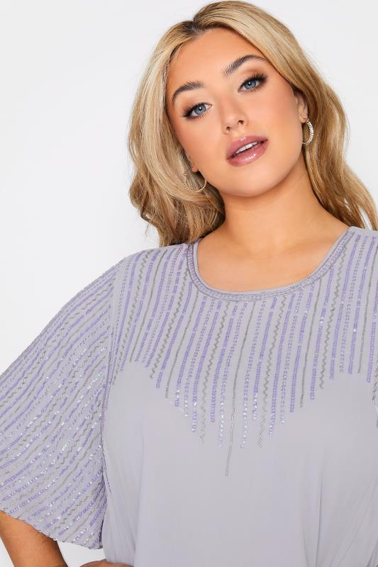 LUXE Plus Size Lilac Purple Sequin Hand Embellished Sweetheart Top | Yours Clothing 4