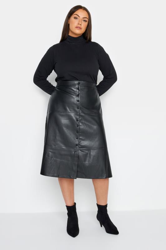 Evans Black Vegan Leather Button Skirt 2