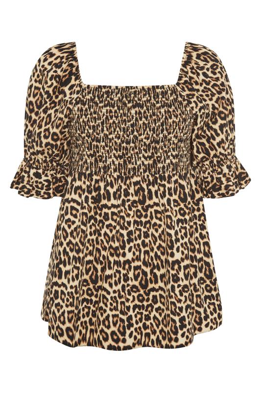 LIMITED COLLECTION Curve Beige Brown Leopard Print Shirred Peplum Top 8