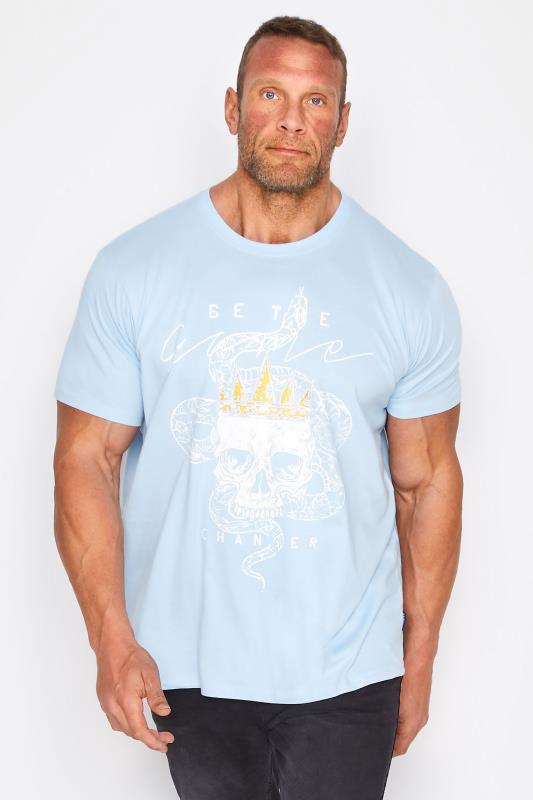 Plus Size  BadRhino Big & Tall Light Blue Snake Skull Print T-Shirt