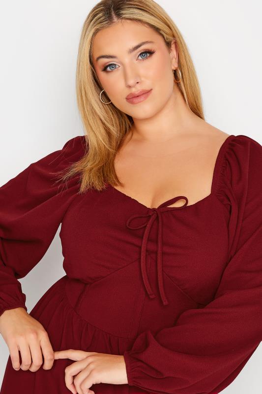 LIMITED COLLECTION Plus Size Burgundy Red Corset Detail Peplum Top | Yours Clothing 4