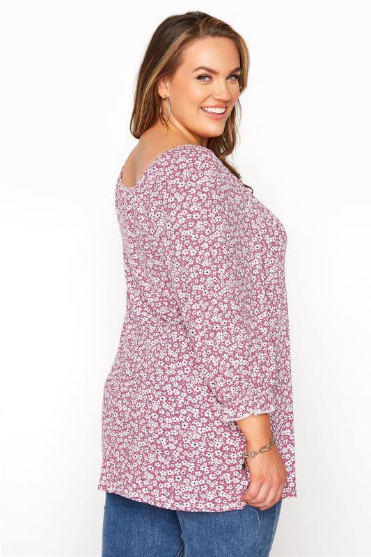 LIMITED COLLECTION Curve Rose Pink Daisy Print Top_C.jpg