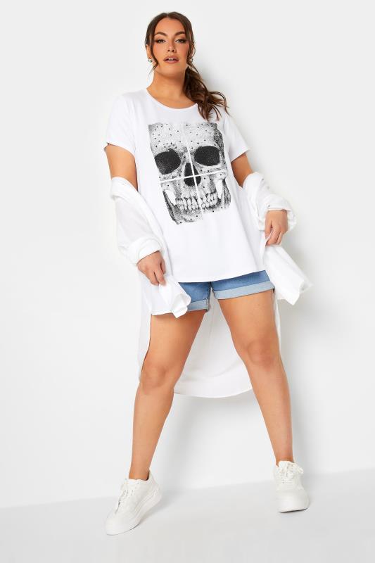 YOURS Curve Plus Size Skull Print Studded T-Shirt | Yours Clothing  2