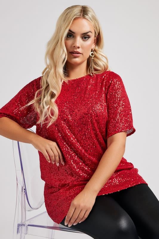 Plus Size  YOURS LONDON Curve Red Sequin Swing Top