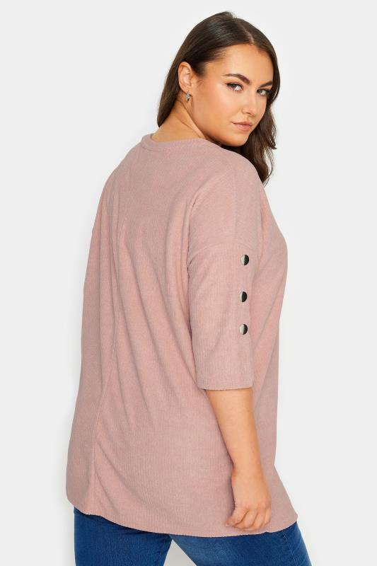 YOURS Plus Size Blush Pink Soft Touch Button Top | Yours Clothing 3