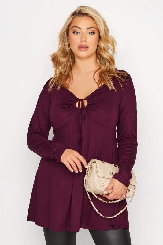 Plus Size  LIMITED COLLECTION Curve Berry Red Keyhole Tie Neckline Swing Top