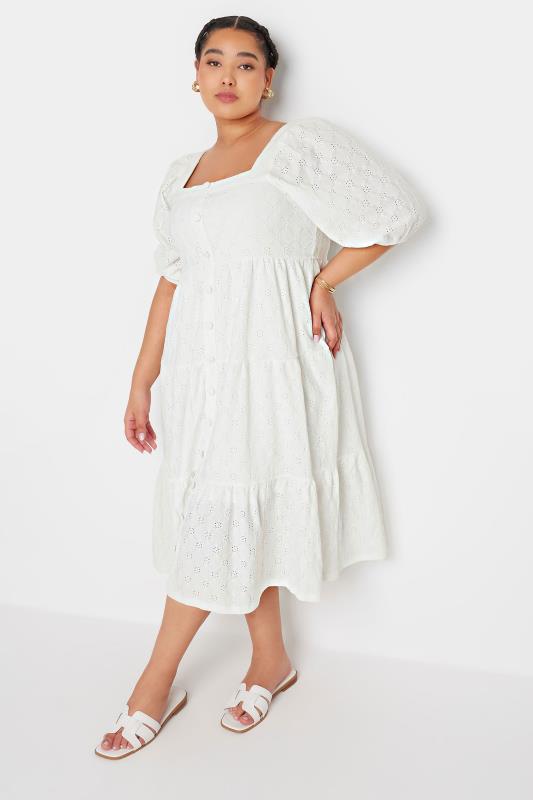 YOURS Plus Size White Broderie Anglaise Button Front Dress | Yours Clothing 2