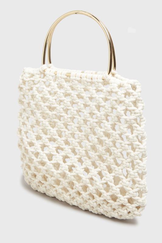 Tall  Yours White Crochet Gold Handle Bag