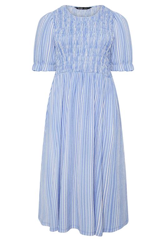 YOURS Plus Size Blue Shirred Stripe Dress | Yours Clothing 5