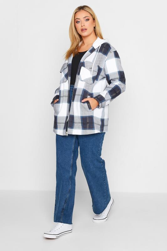 Plus Size Navy Blue Check Sweat Shacket | Yours Clothing 2