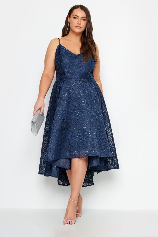 Plus Size  YOURS LONDON Curve Navy Blue Lace Midi Prom Dress