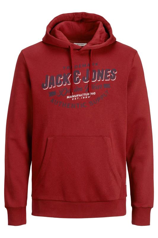 JACK & JONES Big & Tall Burgundy Red Logo Printed Hoodie 2