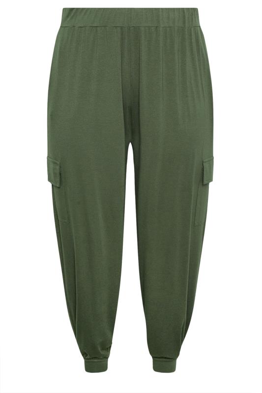 YOURS Plus Size Khaki Green Cargo Pocket Harem Joggers | Yours Clothing 5