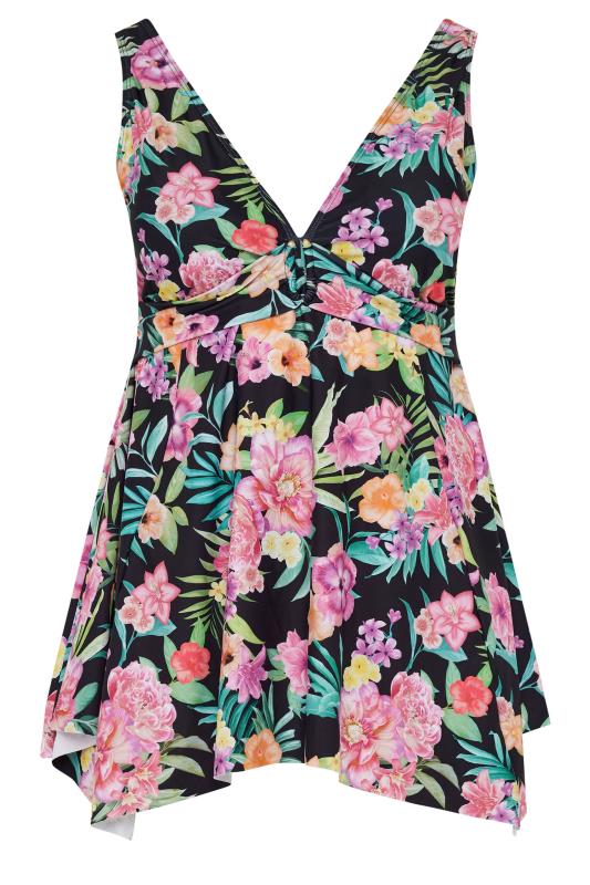 YOURS Plus Size Black Tropical Print Buckle Front Tankini Top | Yours Clothing 3