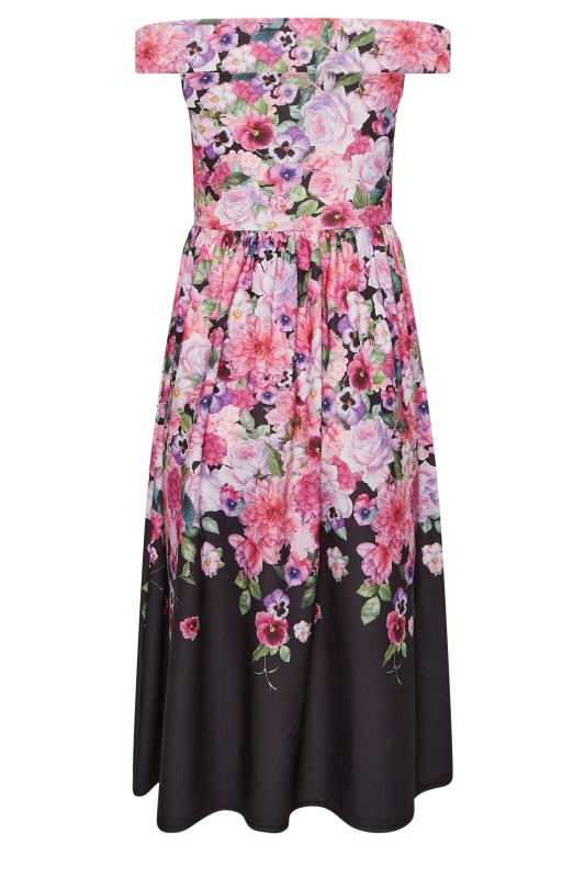 YOURS PETITE Plus Size Curve Black Floral Border Bardot Dress | Yours Clothing  7