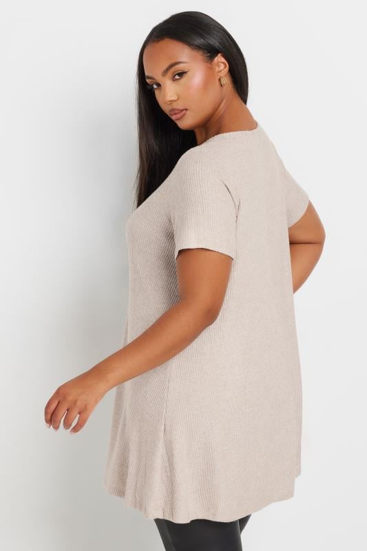 YOURS Plus Size Natural Brown Soft Touched Ribbed T-Shirt | Yours Clothing 3