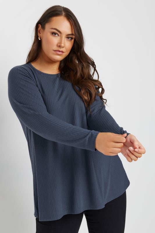  Grande Taille YOURS Curve Grey Ribbed Swing T-Shirt