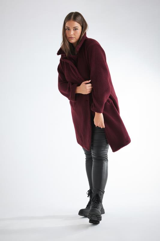 Plus Size  YOURS Curve Dark Red Faux Fur Coat