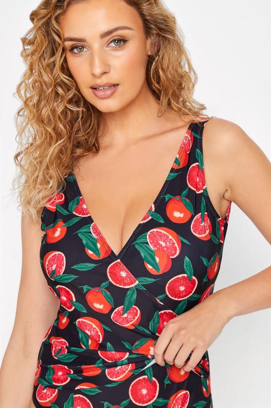 LTS Tall Black Tropical Fruit Print Wrap Front Swimsuit 4