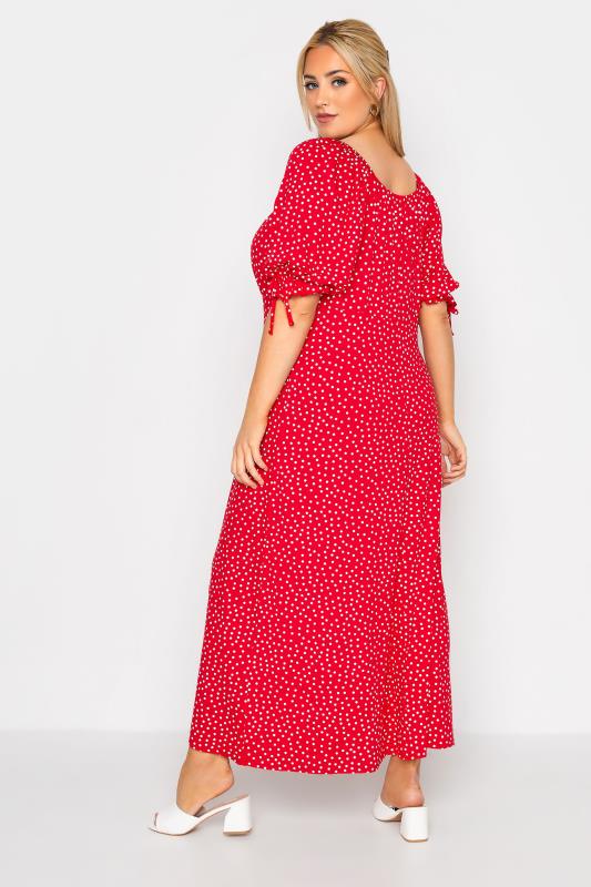 LIMITED COLLECTION Curve Red Spot Print Milkmaid Side Split Maxi Dress 3