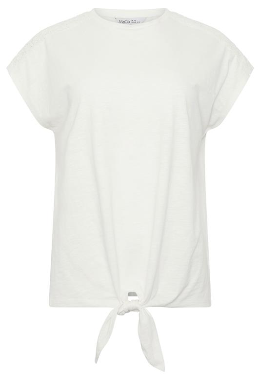 M&Co Ivory White Cotton Embroidered Tie Front T-Shirt | M&Co 5