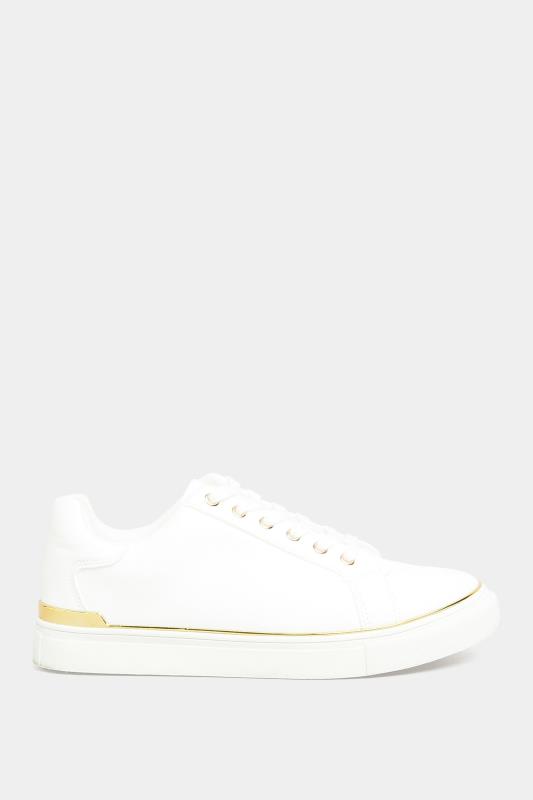 Plus Size White & Gold Hardware Trainers In Extra Wide Fit | Yours Clothing 3