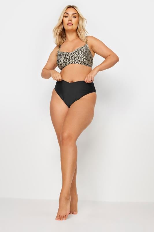 YOURS Plus Size Black Metallic Geometric Print Bikini Top | Yours Clothing 5