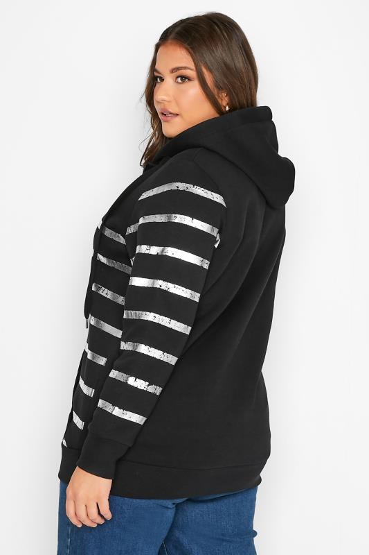 Womens Plus Size Curve Black & Silver Stripe Zip Hoodie | Yours Clothing 3