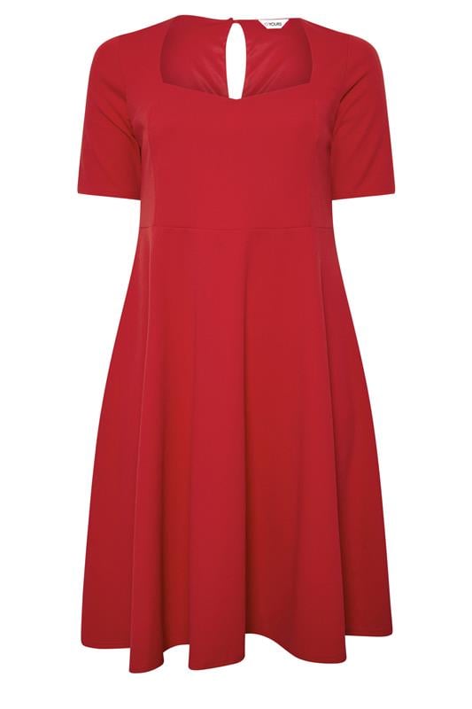 YOURS LONDON Plus Size Red Midi Skater Dress | Yours Clothing 5