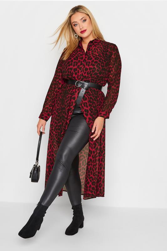 YOURS LONDON Plus Size Curve Dark Red Leopard Print Longline Shirt | Yours Clothing  2