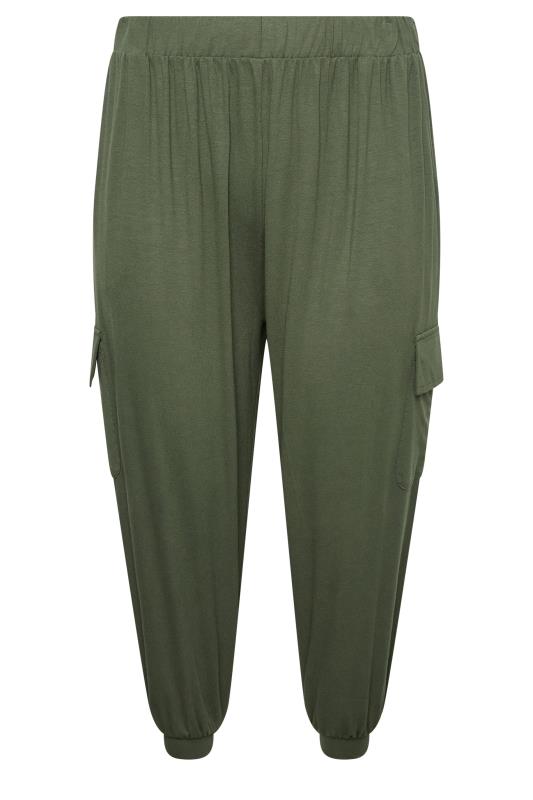 YOURS Curve Plus Size Khaki Green Harem Cropped Joggers | Yours Clothing  4