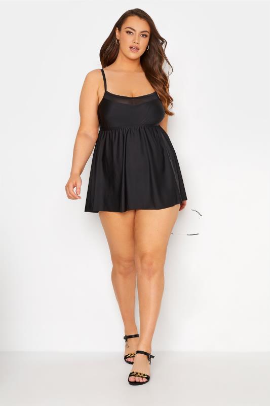 Plus Size Black Mesh Panel Swim Dress | Yours Clothing 2