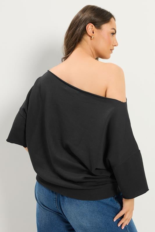 YOURS Plus Size Black Off Shoulder Sweatshirt | Yours Clothing 2
