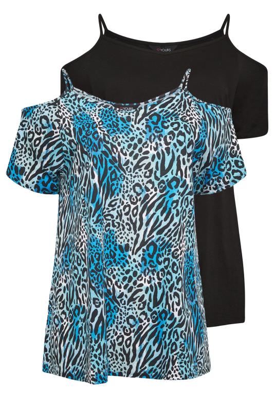 YOURS Plus Size 2 PACK Black & Animal Print Cold Shoulder T-Shirts | Yours Clothing  8