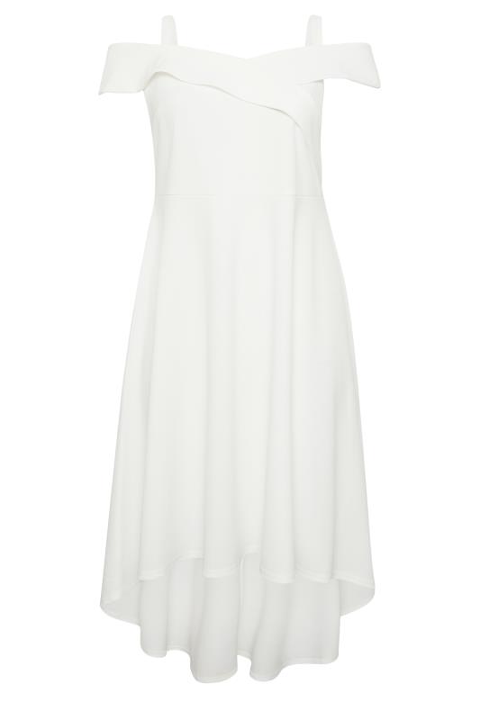 YOURS LONDON Plus Size Curve White Bardot High Low Midi  Dress | Yours Clothing  6