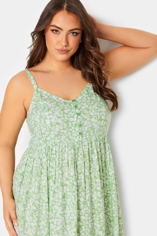 YOURS Plus Size Green Ditsy Floral Strappy Sundress | Yours Clothing 4