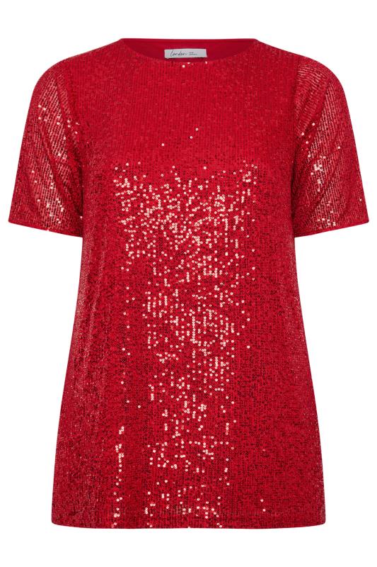 YOURS LONDON Plus Size Red Sequin Swing Top | Yours Clothing  5