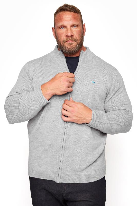 BadRhino Big & Tall Light Grey Essential Full Zip Knitted Jumper 1