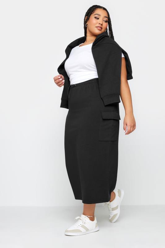 LIMITED COLLECTION Plus Size Black Cargo Pocket Midi Sweat Skirt | Yours Clothing 5