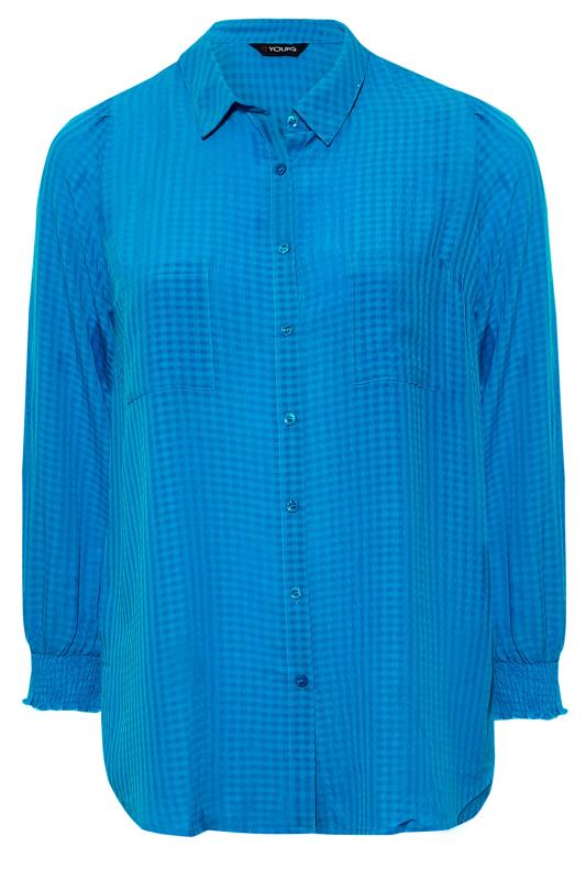 Plus Size Blue Jacquard Check Shirred Cuff Blouse | Yours Clothing 6
