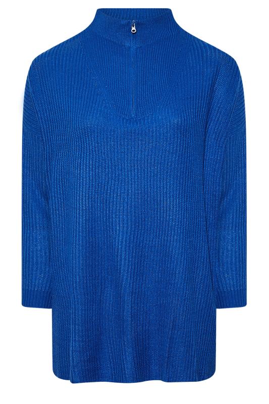 Plus Size Blue Zip Neck Jumper | Yours Clothing 6