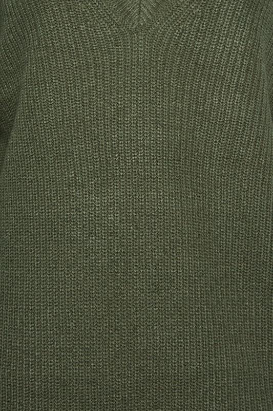 YOURS Plus Size Khaki Green Double V-Neck Jumper | Yours Clothing 5